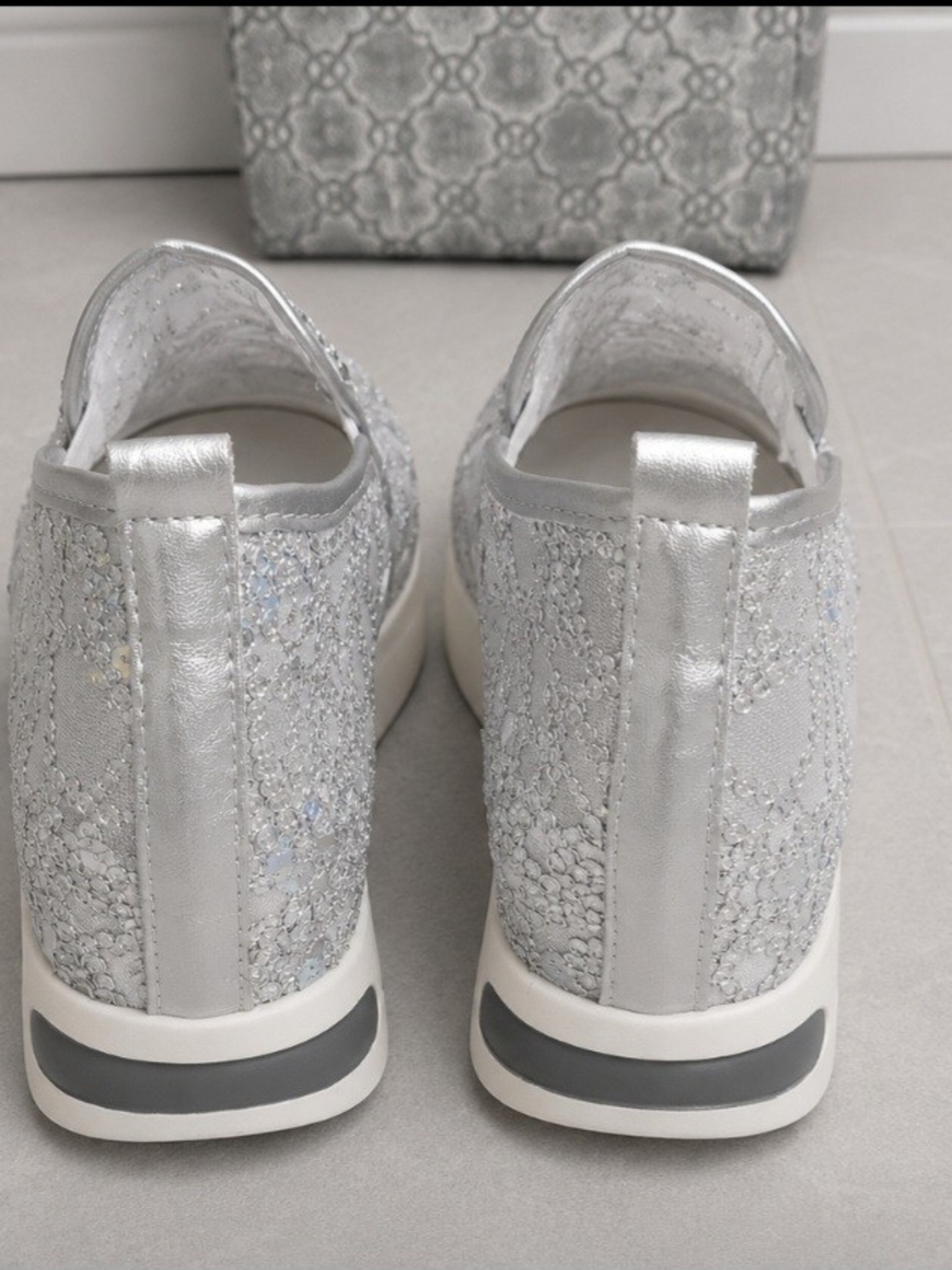 Silver Sparkle Platform Slip-On Sneakers | Women's Fashion Shoes